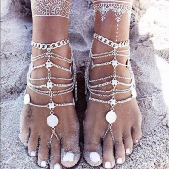 Coin Barefoot Wedding Sandals Body Jewelry - Pair - Picture 2 of 5